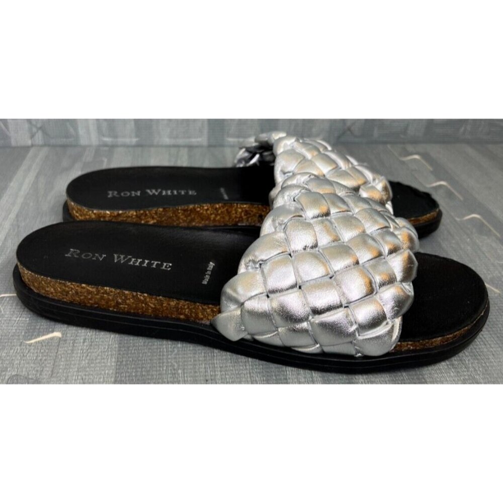 Ron White Glenis Woven Slide Sandals Silver Women's Size 9.5